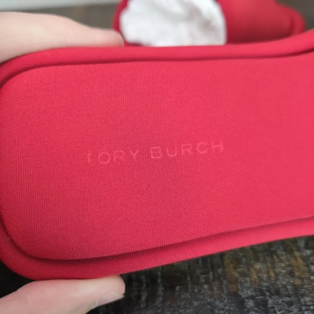 NEW Tory Burch Double T Sport Slides Womens Size 6 Big Logo Sandal Flip Flop Red